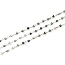 Load image into Gallery viewer, Moss Agate Faceted Bead Rosary Chain 3-3.5mm Silver Plated Bead Rosary 5FT
