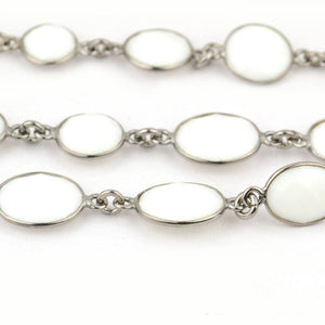 White Agate 10mm Mix Faceted Shape Oxidized Bezel Continuous Connector Chain