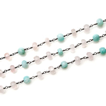 Load image into Gallery viewer, Rose Quartz With Amazonite Faceted Large Beads 7-8mm Oxidized Rosary Chain
