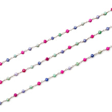 Load image into Gallery viewer, Multi Color Faceted Bead Rosary Chain 3-3.5mm Silver Plated Bead Rosary 5FT
