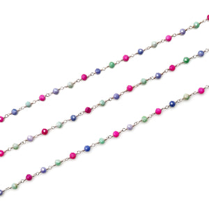 Multi Color Faceted Bead Rosary Chain 3-3.5mm Silver Plated Bead Rosary 5FT