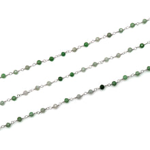 Load image into Gallery viewer, Shaded Green Rutile Faceted Bead Rosary Chain 3-3.5mm Silver Plated Bead Rosary 5FT
