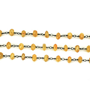 Yellow Sapphhire Faceted Large Beads 5-6mm Oxidized Rosary Chain