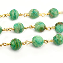 Load image into Gallery viewer, Chrysocolla Faceted Large Beads 7-8mm Gold Plated Rosary Chain
