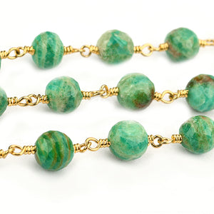 Chrysocolla Faceted Large Beads 7-8mm Gold Plated Rosary Chain