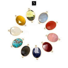 Load image into Gallery viewer, 10pc Set Oval Birthstone Double Bail Gold Plated Bezel Link Gemstone Connectors 12x16mm
