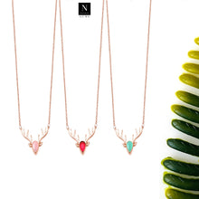 Load image into Gallery viewer, 5PC Reindeer Horn Gemstone Necklace Pendant | Rose Gold Plated Birthstone | Charms &amp; Pendants | Gemstone Pendant
