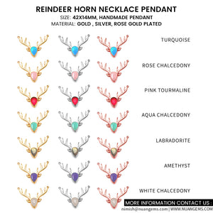 5PC Reindeer Horn Gemstone Necklace Pendant | Rose Gold Plated Birthstone | Charms & Pendants | Gemstone Pendant