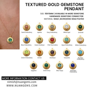 5PC Textured Gold Plated Gemstone Pendant | Round Faceted Gemstone Necklace | Flower Necklace Birthstone Charms & Pendants | Making DIY Jewelry Supplies.