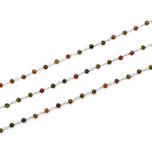 Load image into Gallery viewer, Unakite Faceted Bead Rosary Chain 3-3.5mm Silver Plated Bead Rosary 5FT
