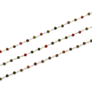 Unakite Faceted Bead Rosary Chain 3-3.5mm Silver Plated Bead Rosary 5FT