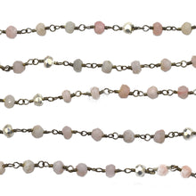 Load image into Gallery viewer, Pink Opal &amp; Silver Pyrite Faceted Bead Rosary Chain 3-3.5mm Oxidized Bead Rosary 5FT
