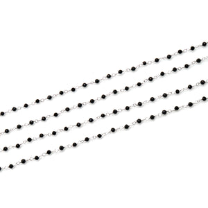 5ft Black Spinel 2-2.5mm Silver Wire Wrapped Beads Rosary | Gemstone Rosary Chain | Wholesale Chain Faceted Crystal