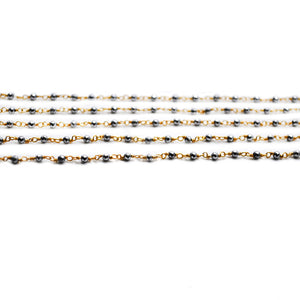 5ft Gray Pyrite 2-2.5mm Gold Wire Wrapped Beads Rosary | Gemstone Rosary Chain | Wholesale Chain Faceted Crystal