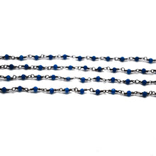 Load image into Gallery viewer, 5ft Royal Blue Chalcedony 2-2.5mm Oxidized Wrapped Beads Rosary | Gemstone Rosary Chain | Wholesale Chain Faceted Crystal
