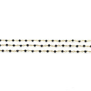 5ft Black Spinel Smooth 2-2.5mm Gold Wire Wrapped Beads Rosary | Gemstone Rosary Chain | Wholesale Chain Faceted Crystal