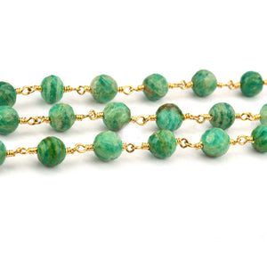 Chrysocolla Faceted Large Beads 7-8mm Gold Plated Rosary Chain