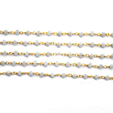 Load image into Gallery viewer, 5ft Natural Chalcedony 2-2.5mm Gold Wire Wrapped Beads Rosary | Gemstone Rosary Chain | Wholesale Chain Faceted Crystal
