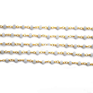 5ft Natural Chalcedony 2-2.5mm Gold Wire Wrapped Beads Rosary | Gemstone Rosary Chain | Wholesale Chain Faceted Crystal
