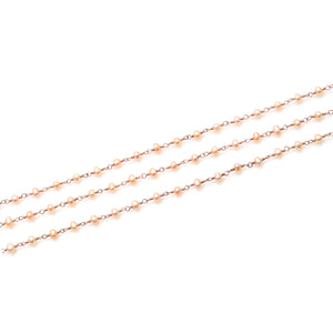 5ft Pink Pearl 3-3.5mm Rose Gold Wire Wrapped Beads Rosary | Gemstone Rosary Chain | Wholesale Chain Faceted Crystal