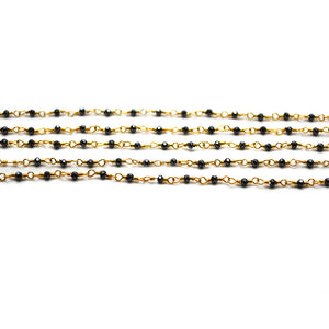 5ft Black Pyrite 2-2.5mm Gold Wire Wrapped Beads Rosary | Gemstone Rosary Chain | Wholesale Chain Faceted Crystal