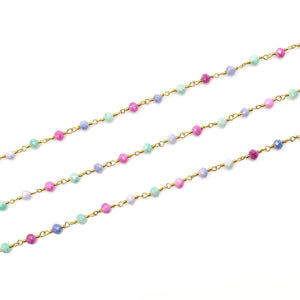 Multi Color Faceted Bead Rosary Chain 3-3.5mm Gold Plated Bead Rosary 5FT