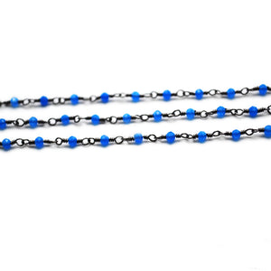 5ft Sky Blue Chalcedony 2-2.5mm Oxidized Wrapped Beads Rosary | Gemstone Rosary Chain | Wholesale Chain Faceted Crystal