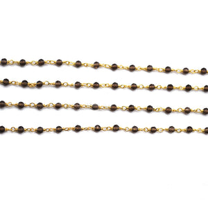 5ft Smokey Topaz 2-2.5mm Gold Wire Wrapped Beads Rosary | Gemstone Rosary Chain | Wholesale Chain Faceted Crystal