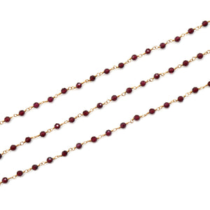 Rhodolite Faceted Bead Rosary Chain 3-3.5mm Gold Plated Bead Rosary 5FT
