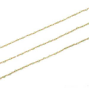 5ft Prehnite 2-2.5mm Gold Wire Wrapped Beads Rosary | Gemstone Rosary Chain | Wholesale Chain Faceted Crystal