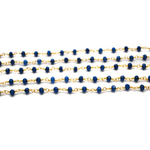 Load image into Gallery viewer, Blue Sapphire Faceted Bead Rosary Chain 3-3.5mm Gold Plated Bead Rosary 5FT
