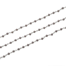 Load image into Gallery viewer, Coated Grey Jade Faceted Bead Rosary Chain 3-3.5mm Silver Plated Bead Rosary 5FT
