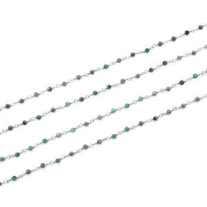 5ft Emerald Faceted 2-2.5mm Silver Wire Wrapped Beads Rosary | Gemstone Rosary Chain | Wholesale Chain Faceted Crystal