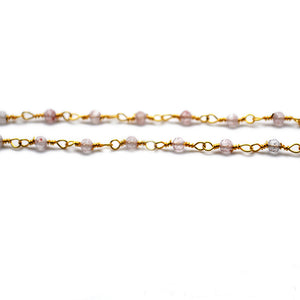 5ft Strawberry Quartz 2-2.5mm Gold Wire Wrapped Beads Rosary | Gemstone Rosary Chain | Wholesale Chain Faceted Crystal