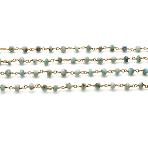 Larimar Faceted Bead Rosary Chain 3-3.5mm Gold Plated Bead Rosary 5FT