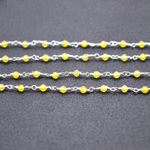 5ft Yellow Chalcedony 2-2.5mm Silver Wire Wrapped Beads Rosary | Gemstone Rosary Chain | Wholesale Chain Faceted Crystal