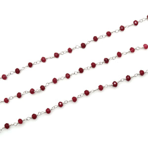 Ruby Jade Faceted Bead Rosary Chain 3-3.5mm Silver Plated Bead Rosary 5FT
