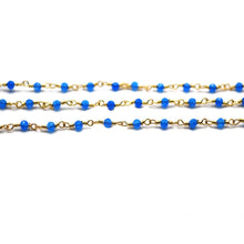 Load image into Gallery viewer, 5ft Sky Blue Chalcedony 2-2.5mm Gold Wire Wrapped Beads Rosary | Gemstone Rosary Chain | Wholesale Chain Faceted Crystal
