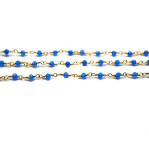 5ft Sky Blue Chalcedony 2-2.5mm Gold Wire Wrapped Beads Rosary | Gemstone Rosary Chain | Wholesale Chain Faceted Crystal