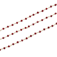 Load image into Gallery viewer, Garnet Zircon Faceted Bead Rosary Chain 3-3.5mm Gold Plated Bead Rosary 5FT
