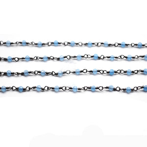 5ft Light Blue Chalcedony 2-2.5mm Oxidized Wrapped Beads Rosary | Gemstone Rosary Chain | Wholesale Chain Faceted Crystal