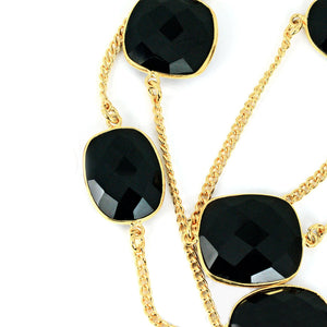 Black Onyx 15mm Mix Shape Gold Plated Wholesale Connector Rosary Chain
