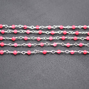 5ft Baby Pink 2-2.5mm Silver Wire Wrapped Beads Rosary | Gemstone Rosary Chain | Wholesale Chain Faceted Crystal