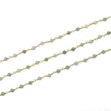 Load image into Gallery viewer, Shaded Green Rutile Faceted Bead Rosary Chain 3-3.5mm Gold Plated Bead Rosary 5FT
