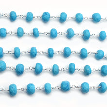 Load image into Gallery viewer, Turquoise Faceted Large Beads 7-8mm Silver Plated Rosary Chain
