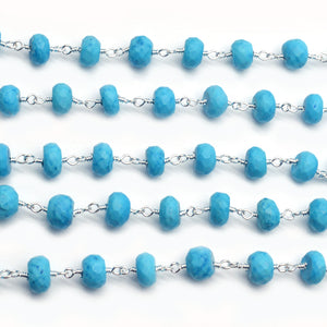 Turquoise Faceted Large Beads 7-8mm Silver Plated Rosary Chain