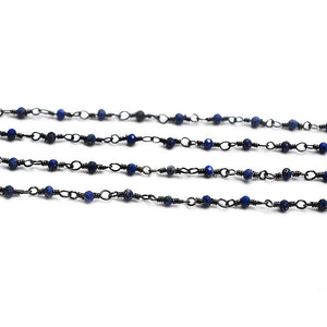 5ft Lapis Rondelle 2-2.5mm Oxidized Wrapped Beads Rosary | Gemstone Rosary Chain | Wholesale Chain Faceted Crystal