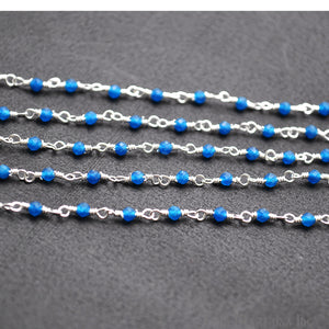 5ft Royal Blue Chalcedony 2-2.5mm Silver Wire Wrapped Beads Rosary | Gemstone Rosary Chain | Wholesale Chain Faceted Crystal