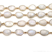 Load image into Gallery viewer, Rainbow Moonstone 10mm Mix Faceted Shape Gold Plated Bezel Continuous Connector Chain
