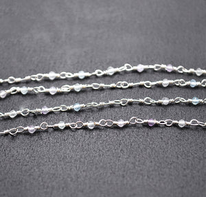 5ft Fluorite 2-2.5mm Silver Wire Wrapped Beads Rosary | Gemstone Rosary Chain | Wholesale Chain Faceted Crystal